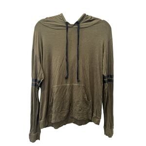 Hippie Chic Olive Green Lightweight Hoodie Top Womens Medium Kangaroo Pocket